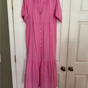 LOFT Pink Midi Dress with Button Detail